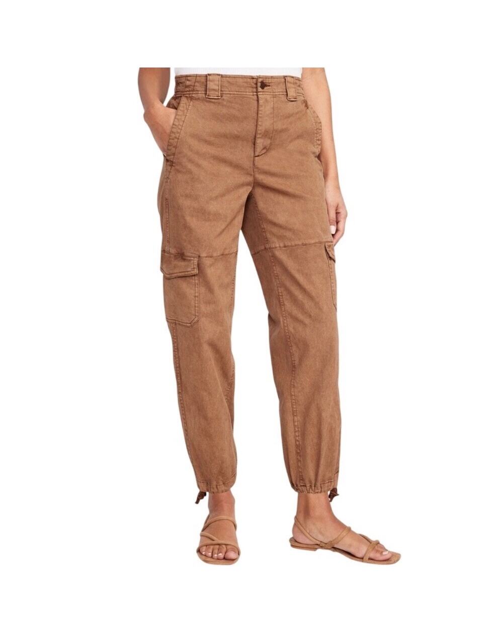 Women's L Old Navy High Waisted Balloon Cargo Pants Cropped Brown